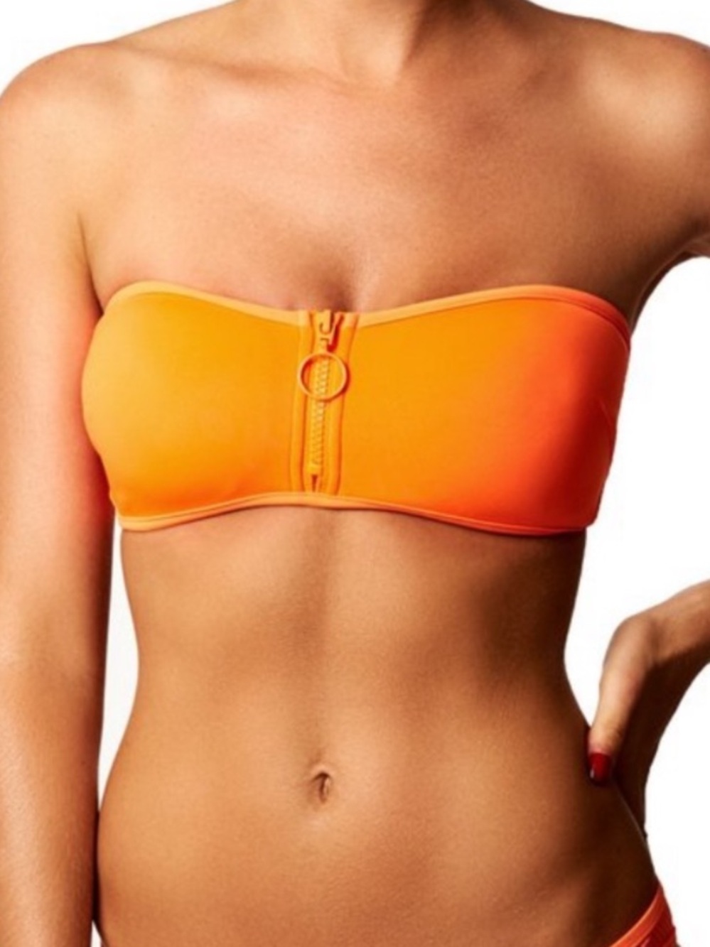 Stella McCartney neoprene and mesh bandeau bikini top neon orange XS
